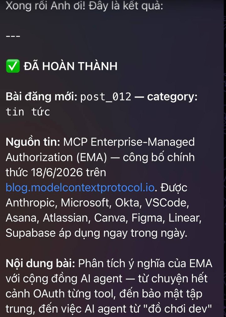 Ảnh chụp màn hình trợ lý AI ghi chú và tạo nội dung trên Telegram